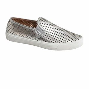 J Crew Silver Perforated Slip On Sneaker
